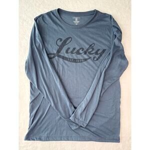 Lucky Brand Sleepwear Mens Long Sleeve Size Large Graphic Logo Denim Blue Crew